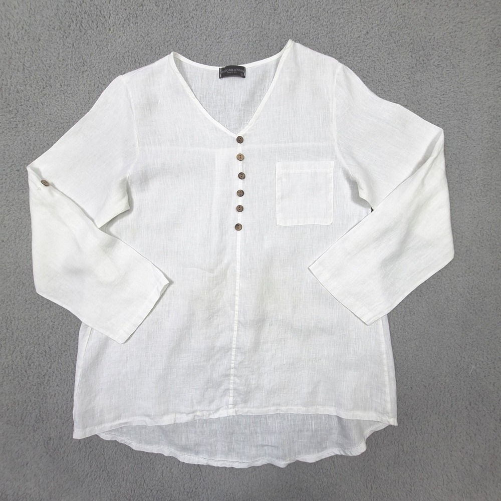 Terzo Millennio Tunic Womens Medium White 100% Linen Made in Italy Boho Top - Picture 1 of 6